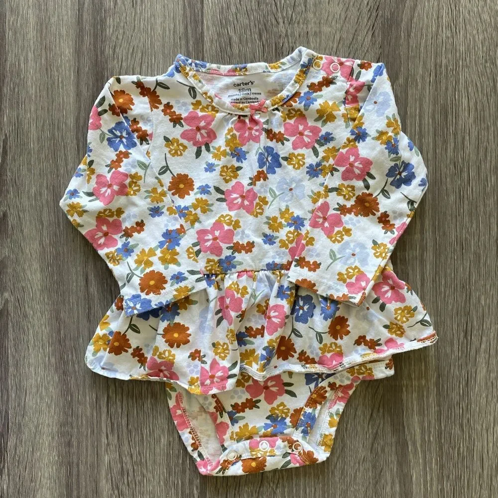 Carters Baby Girls One Piece Floral Long Sleeve 18 Months Spring Flowers Boho